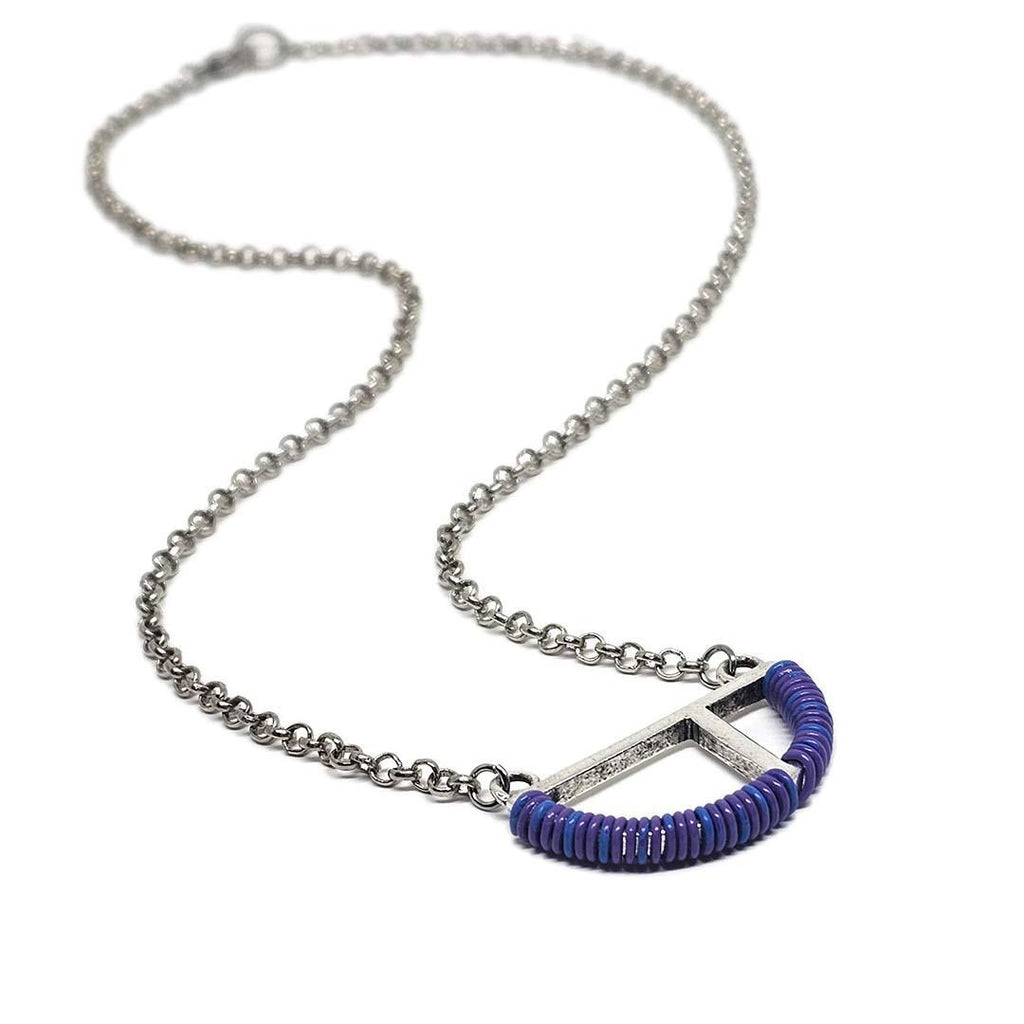 Necklace - Split Half Circle - Purple Communication Wire by XV Studios