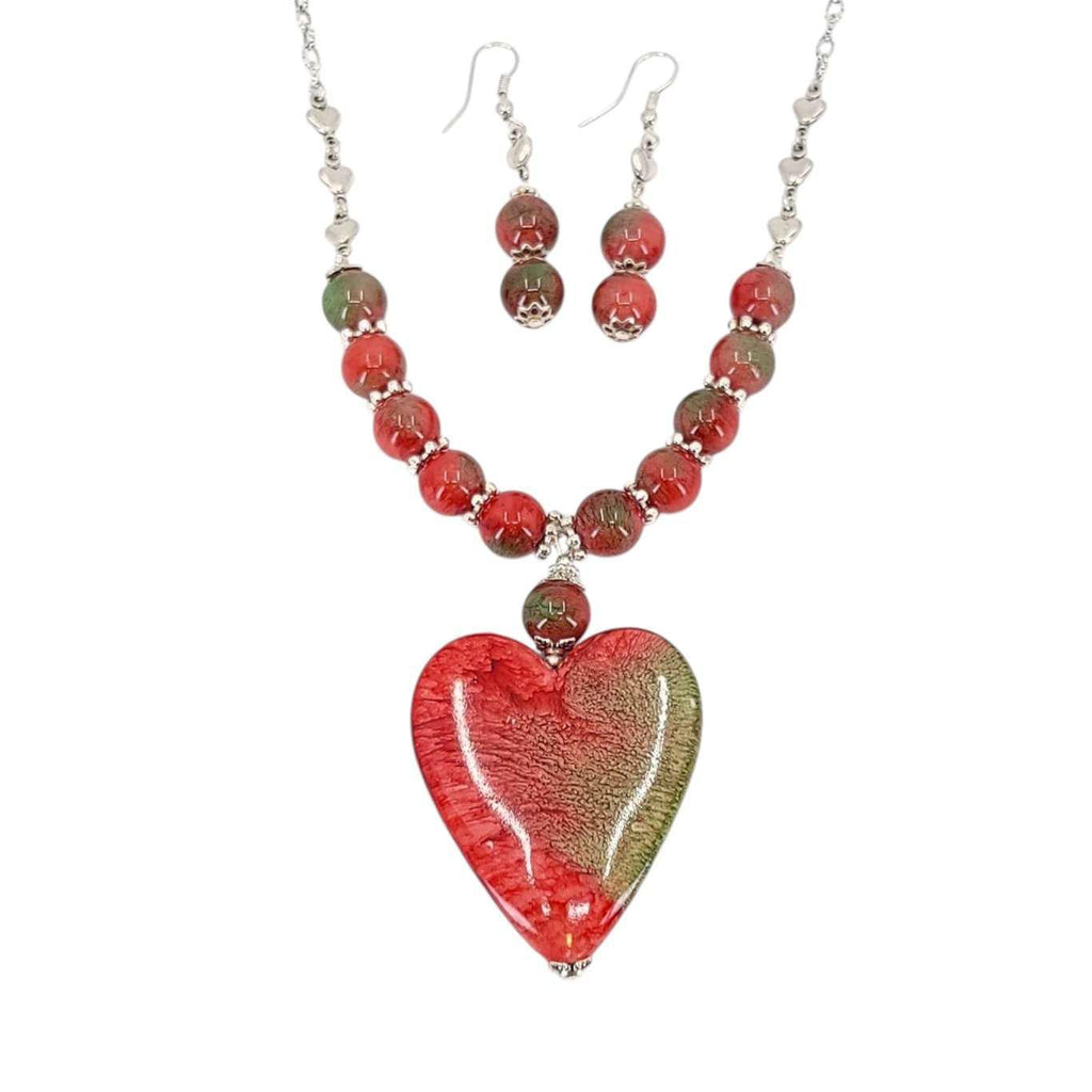 Necklace - Ceramic Heart (Red and Green) by Tiny Aloha