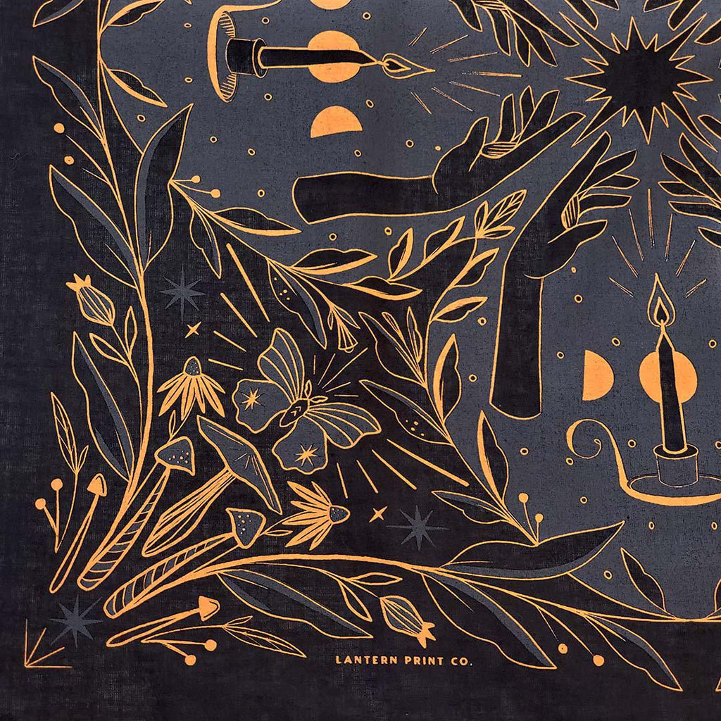 (30% Off) Bandana - Navy and Copper Luminary on Black by Lantern Print Co