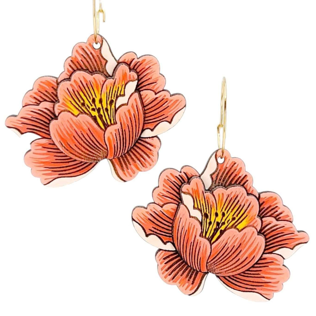 Earrings - Peony Flower (Gold Hoops) by Fresh Cuttery