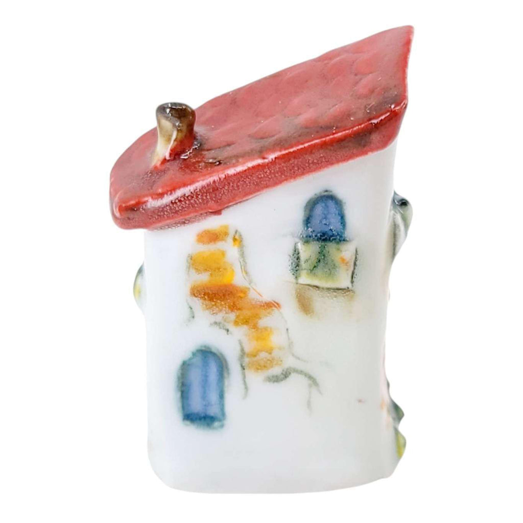 Tiny House - White Art Store Green Door Red Roof by Mist Ceramics