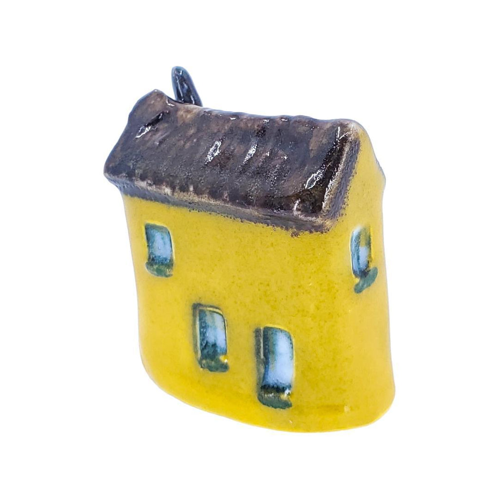 Tiny House - Gold House Blue Door Brown Roof by Mist Ceramics