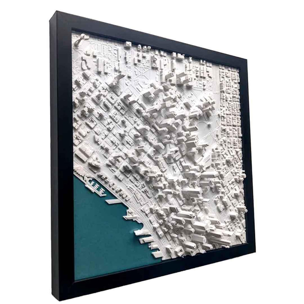 Wall Art - 13x13 - 3D Seattle City Map (Black Frame) by Micropolitan