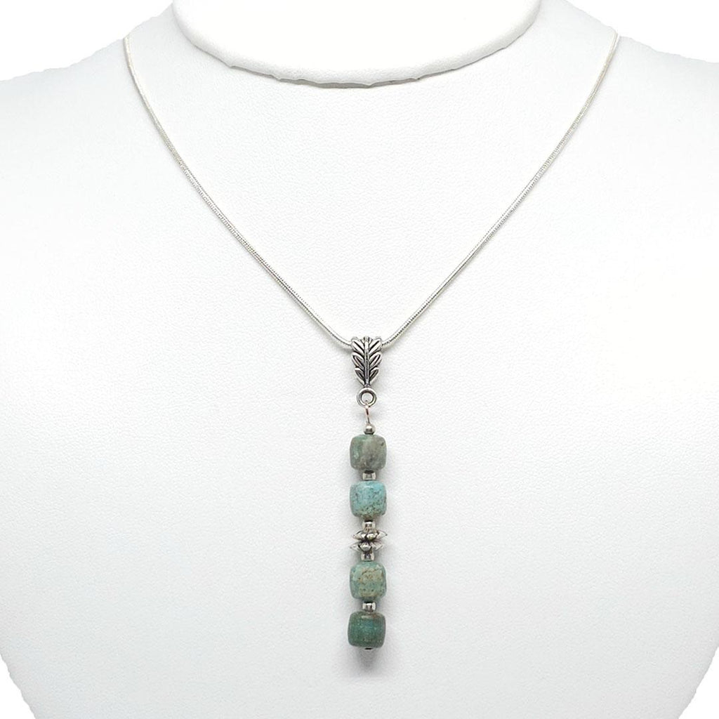 Necklace - Four bead Green Turquoise Pendant Silver Plate Chain by Tiny Aloha