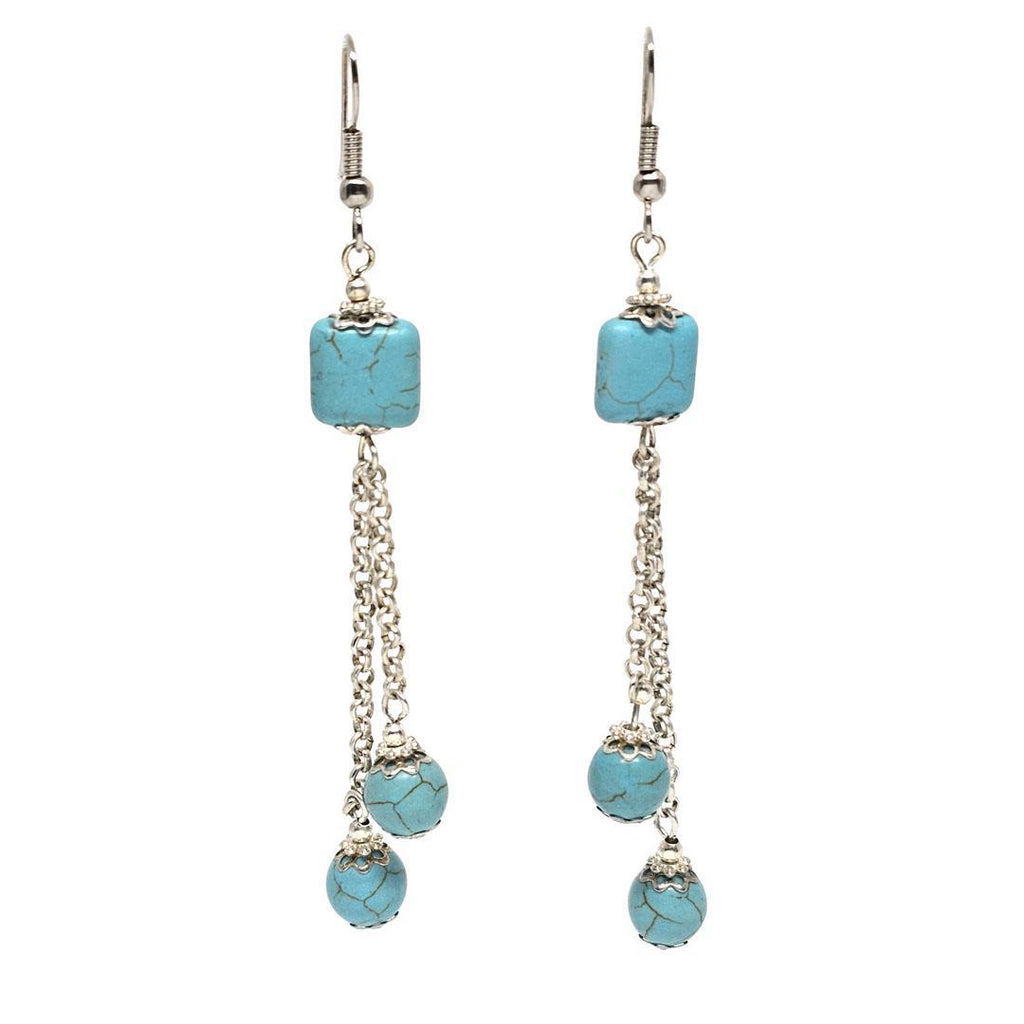 Earrings - Double Drop Howlite Beads Silver-plate by Tiny Aloha