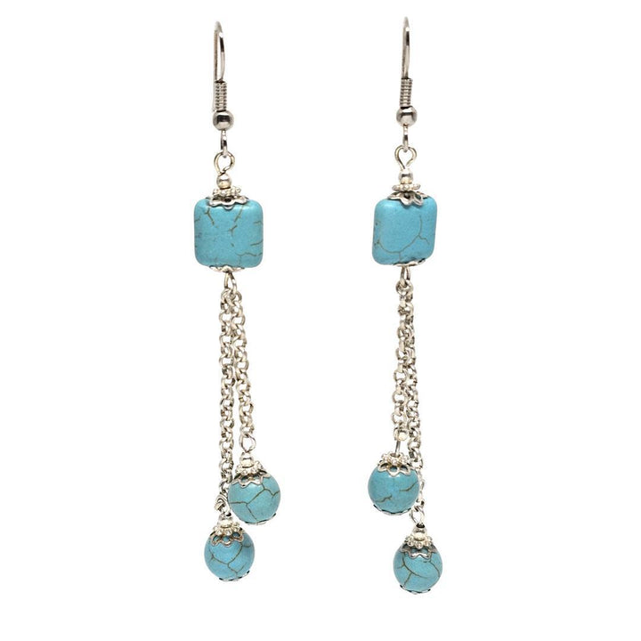 Earrings - Double Drop Howlite Beads Silver-plate by Tiny Aloha