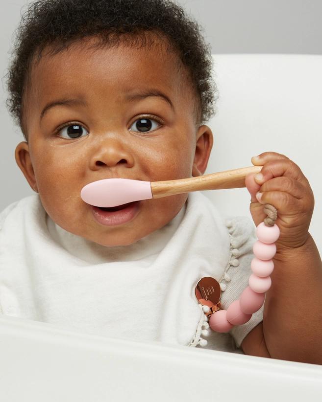 Feeding Set - Fork and Spoon with Clip (Rose Pink) by January Moon