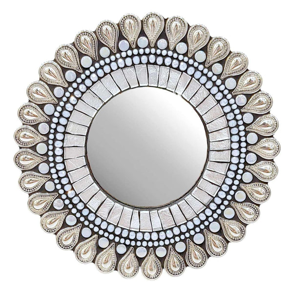 Mosaic Mirror - 7in Round (Frost Drop) by Zetamari Mosaic Artworks