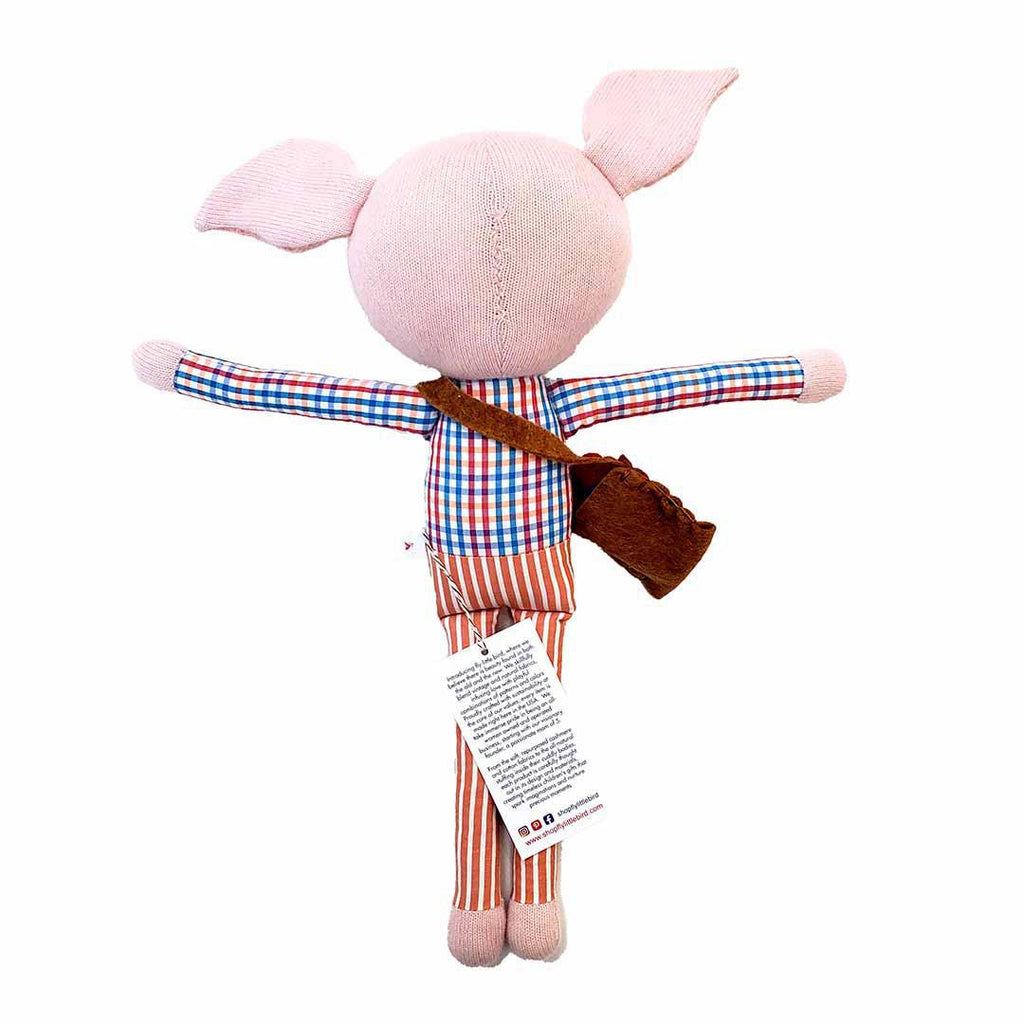 Plush - Pig in Blue Orange Red Plaid Shirt by Fly Little Bird