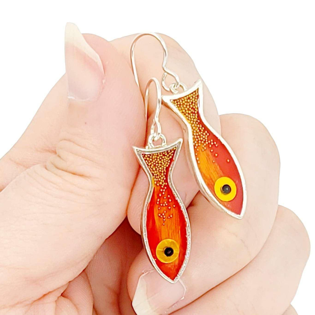 Earrings - Fish (Red Orange) by Happy Art Studio