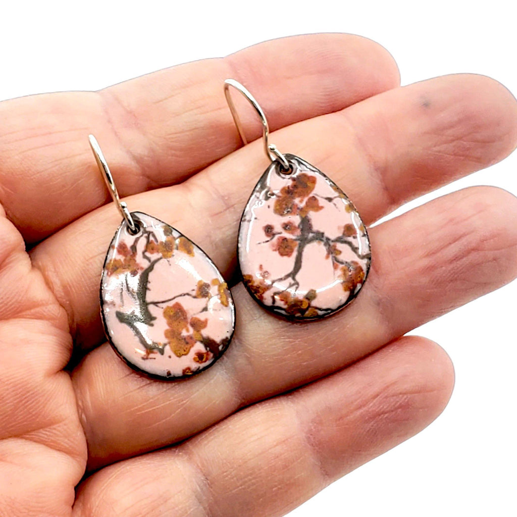 Earrings - Teardrop Cherry Blossoms (Pink) by Magpie Mouse Studios