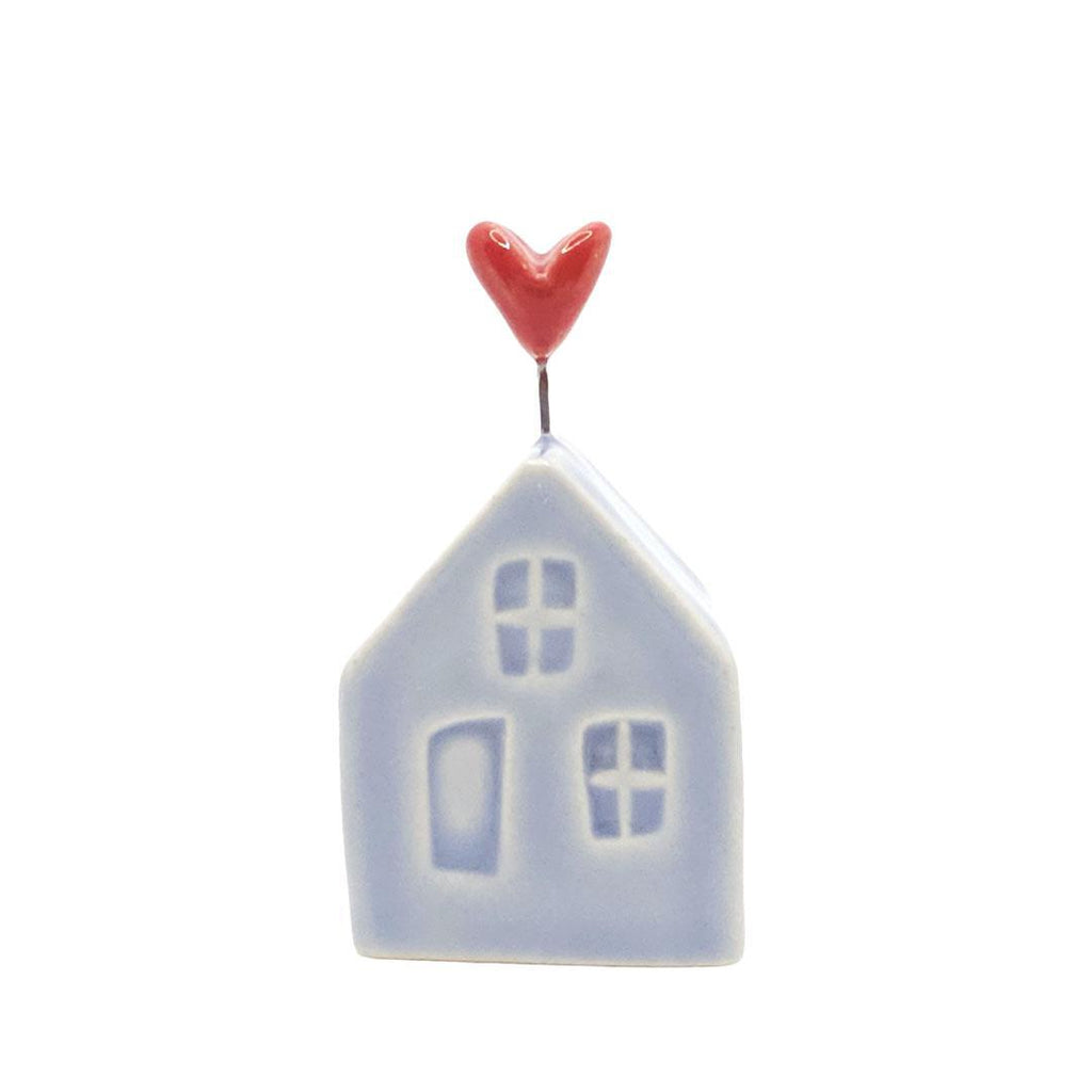 Tiny Pottery House - Light Blue with Heart (Red or Pink) by Tasha McKelvey