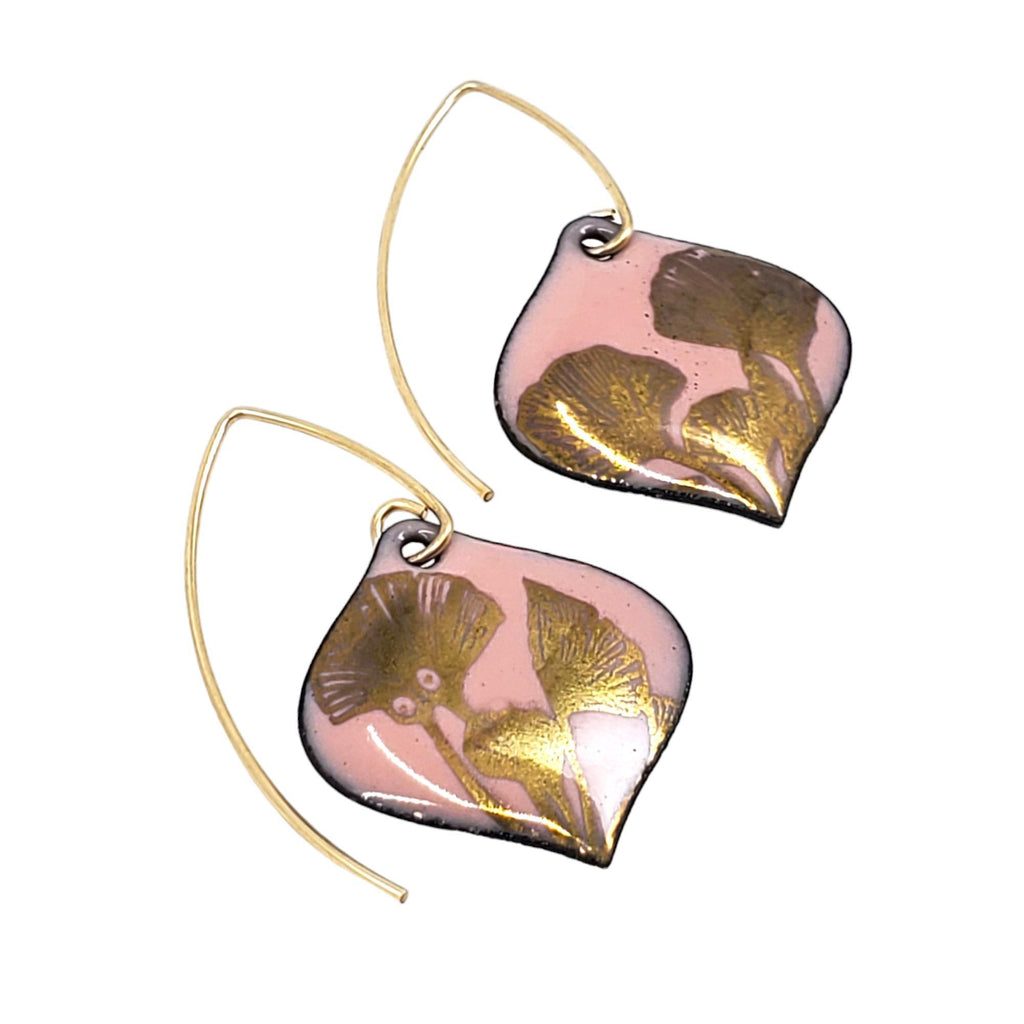 Earrings - Ogee Gold Leaves (Pink) by Magpie Mouse Studios