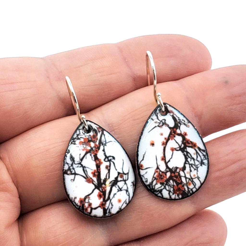 Earrings - Teardrop Cherry Blossoms (White) by Magpie Mouse Studios