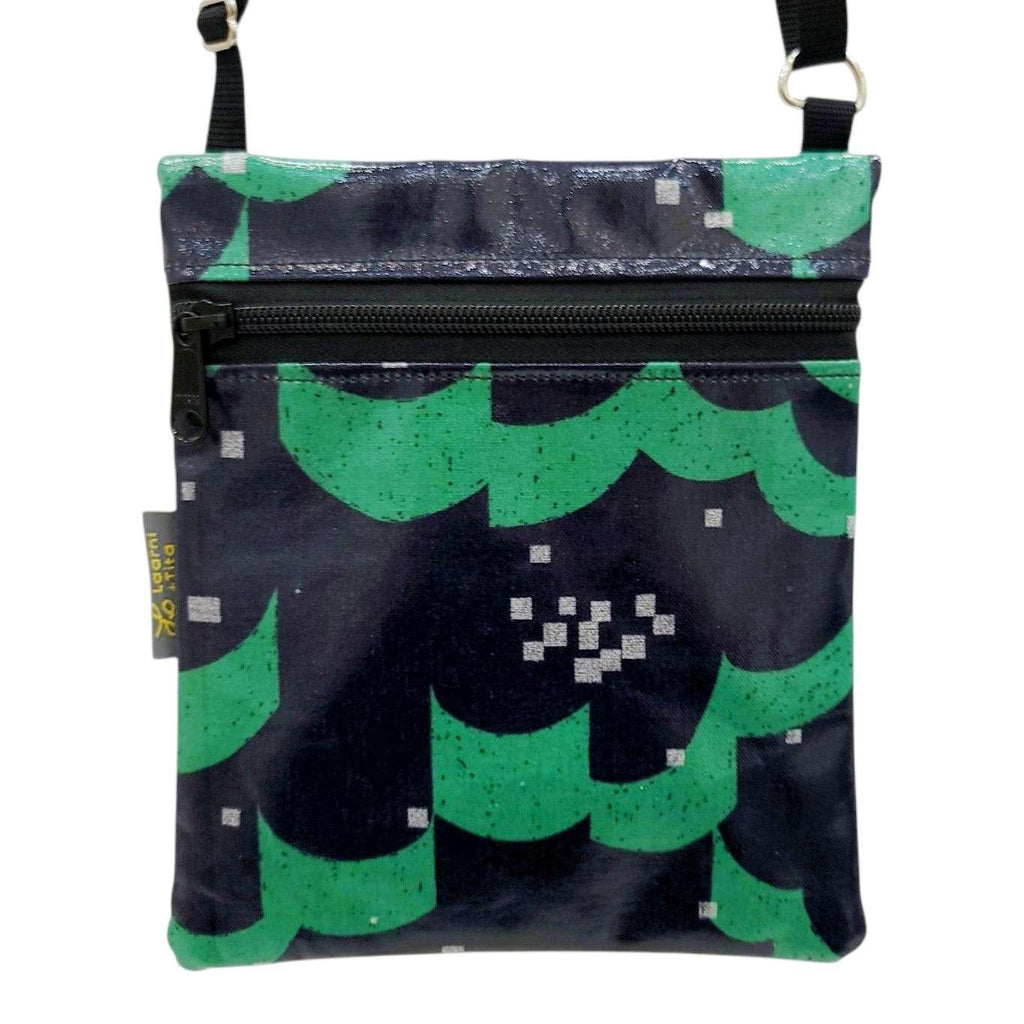 Bag - Small Crossbody (Green Silver Abstract on Navy) by Laarni and Tita