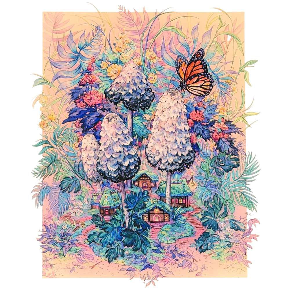 Art Print - 8x10in - Shaggy Inkcaps by Nimasprout