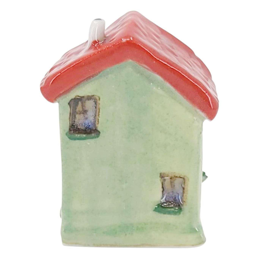 Collectible - Tiny House (Green Walls, Red Roof, Blue Door) by Mist Ceramics