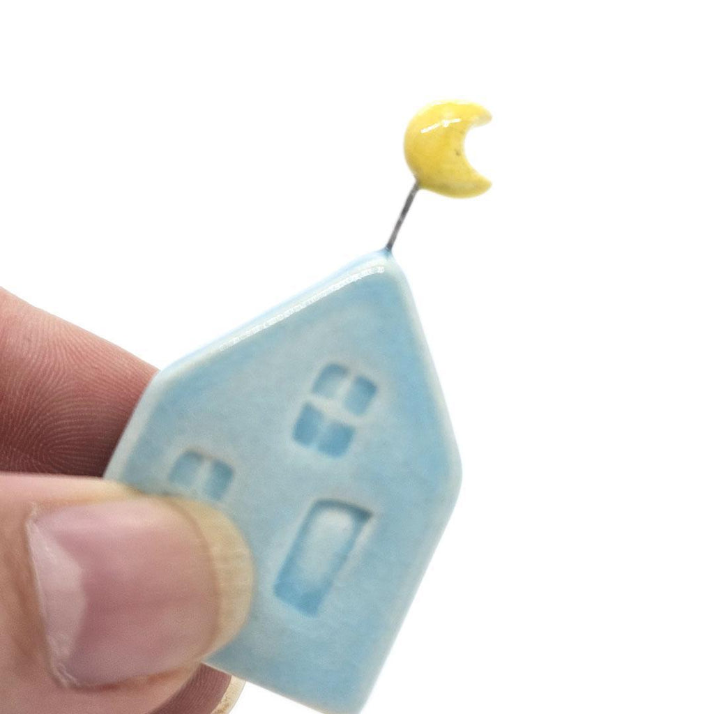 Tiny Pottery House - Aqua Blue with Moon by Tasha McKelvey