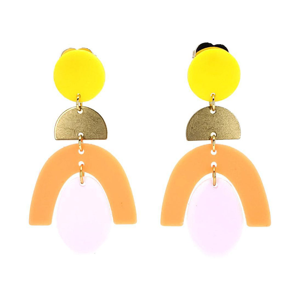 Earrings - Arch with Oval (Orange & Pink) by Chubby Bunny
