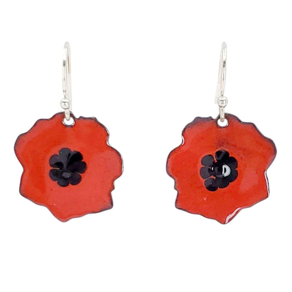 Earrings - Black Dots Small Poppy (Red) by Magpie Mouse Studios