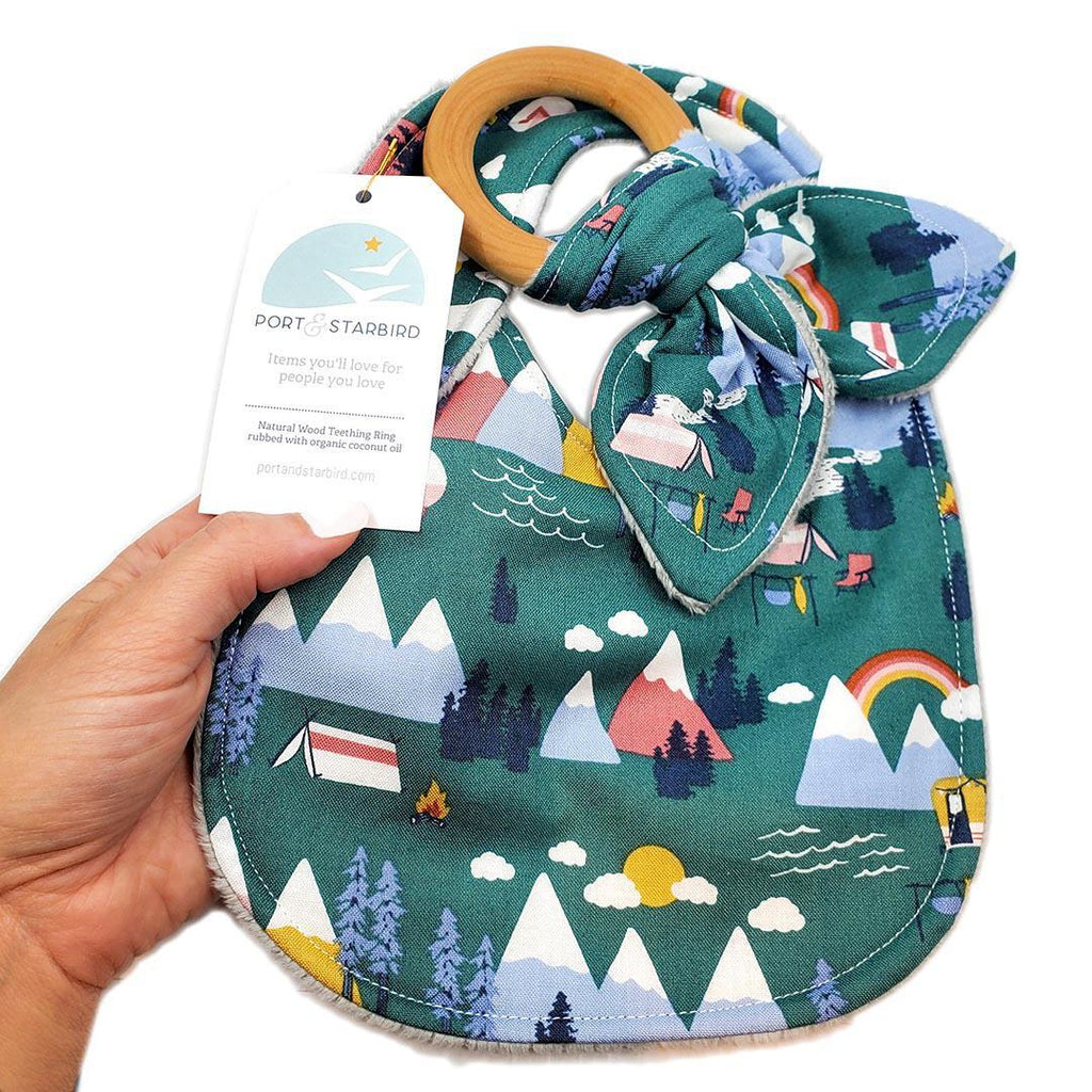 Gift Set - Campers Under the Rainbow Bib and Teething Ring by Port and Starbird