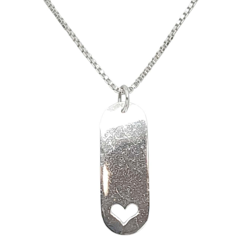 Necklace - Heart Cutout Oblong Pendant 16in Thick Box Chain (Sterling Silver) by imakecutestuff