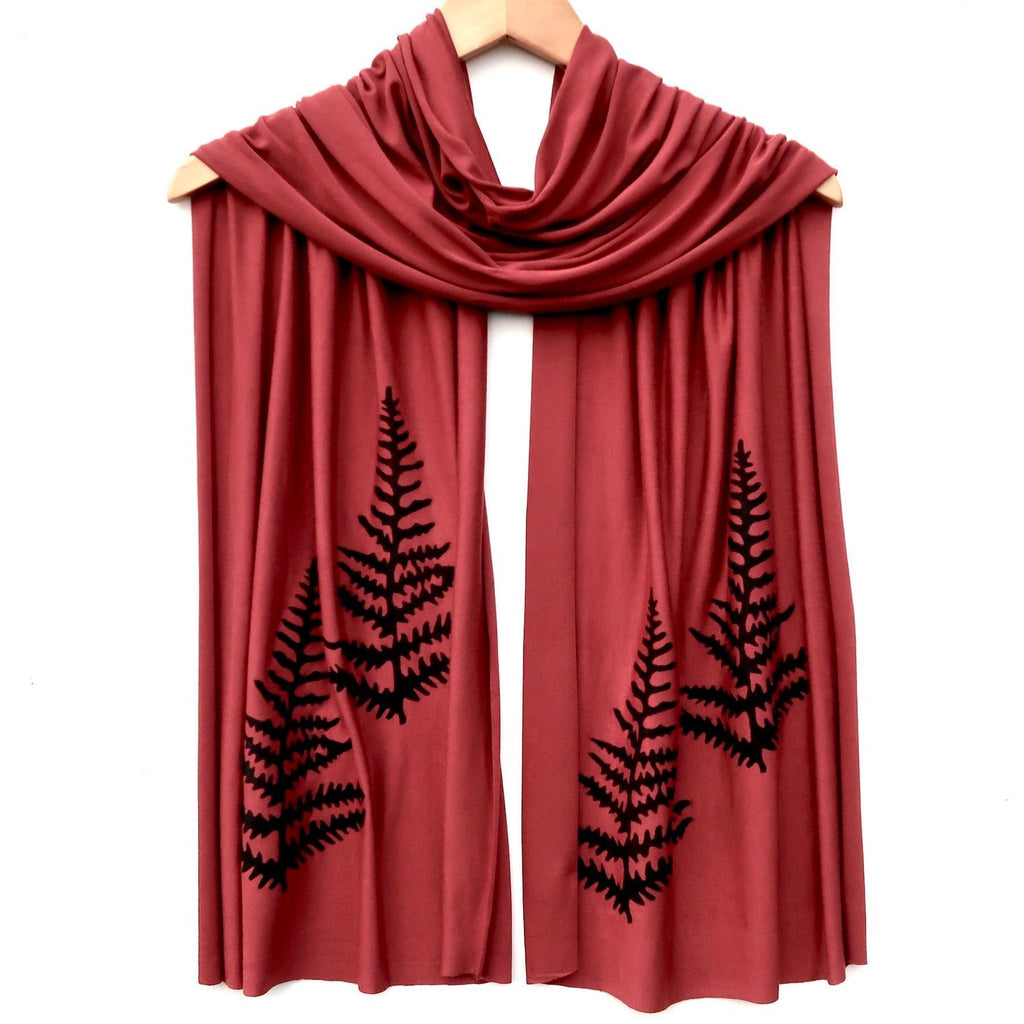 (20% Off) Scarf Wide - Cinnamon Fern (White Ink) by Windsparrow Studio