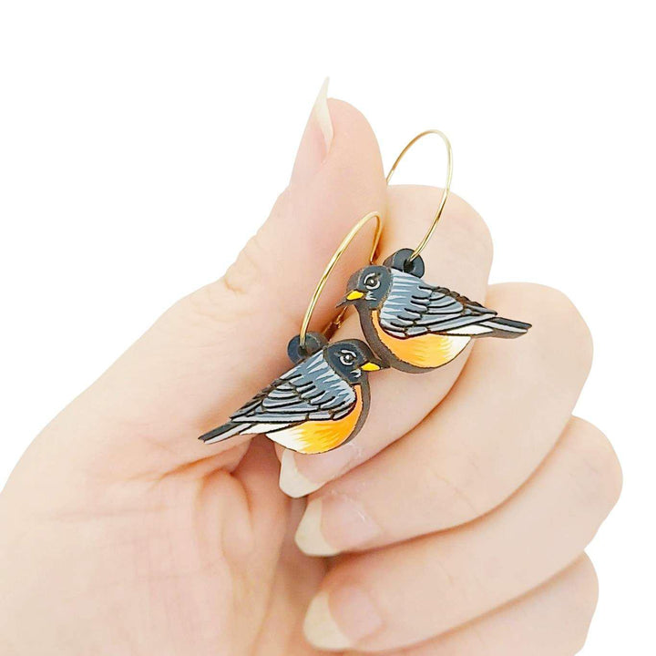 Earrings - American Robin (Gold Hoops) by Fresh Cuttery