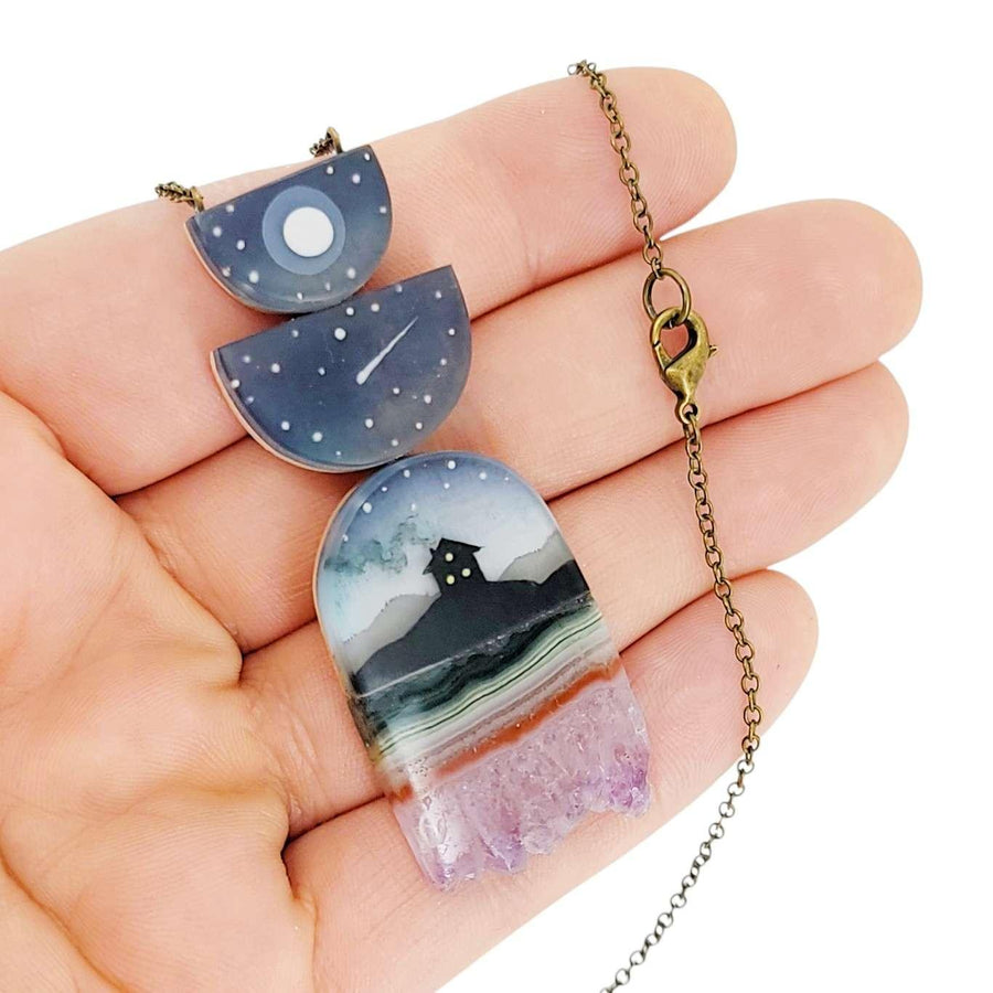 Necklace - Starry Home Crystal (Gunmetal) by Fernworks, image 2 of 7