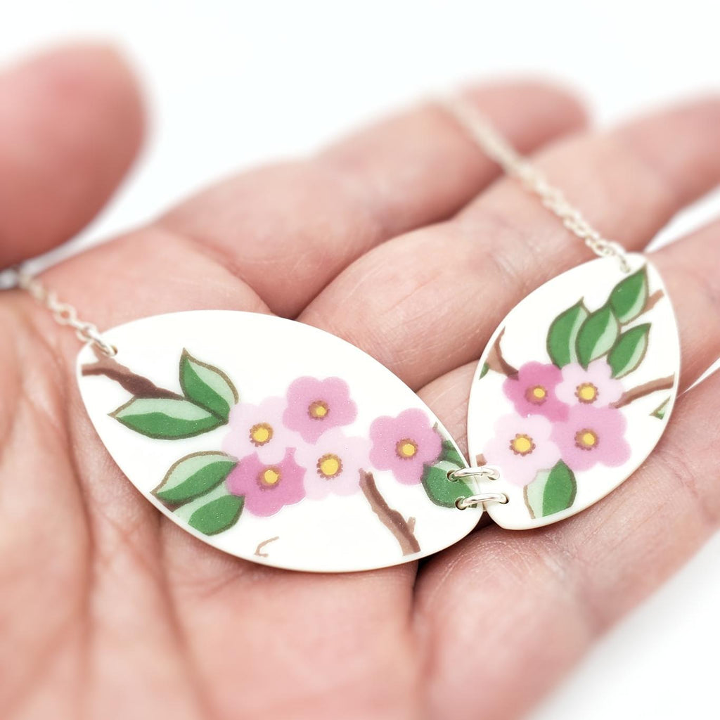 Necklace - Duo Bright Cherry Blossoms Vintage China by Material+Movement
