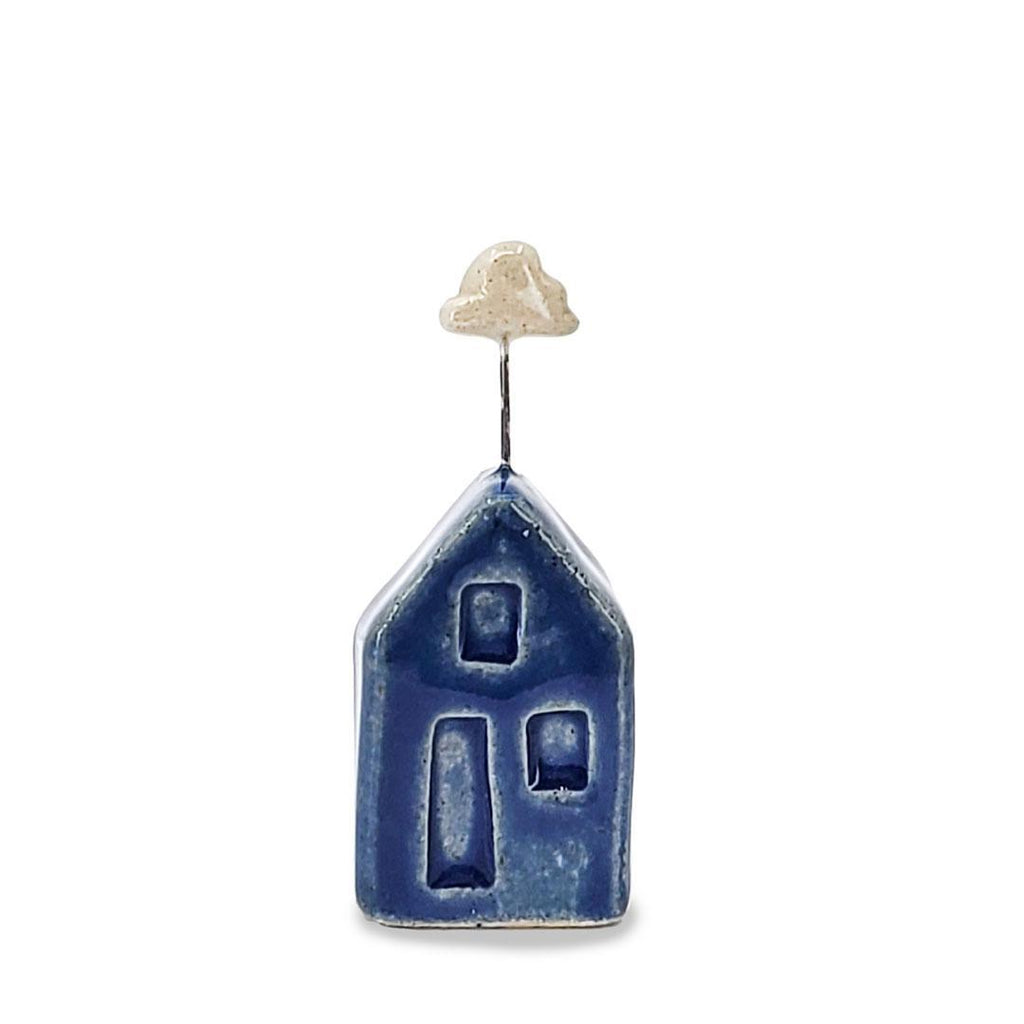 Tiny Pottery House - Dark Blue with Cloud by Tasha McKelvey