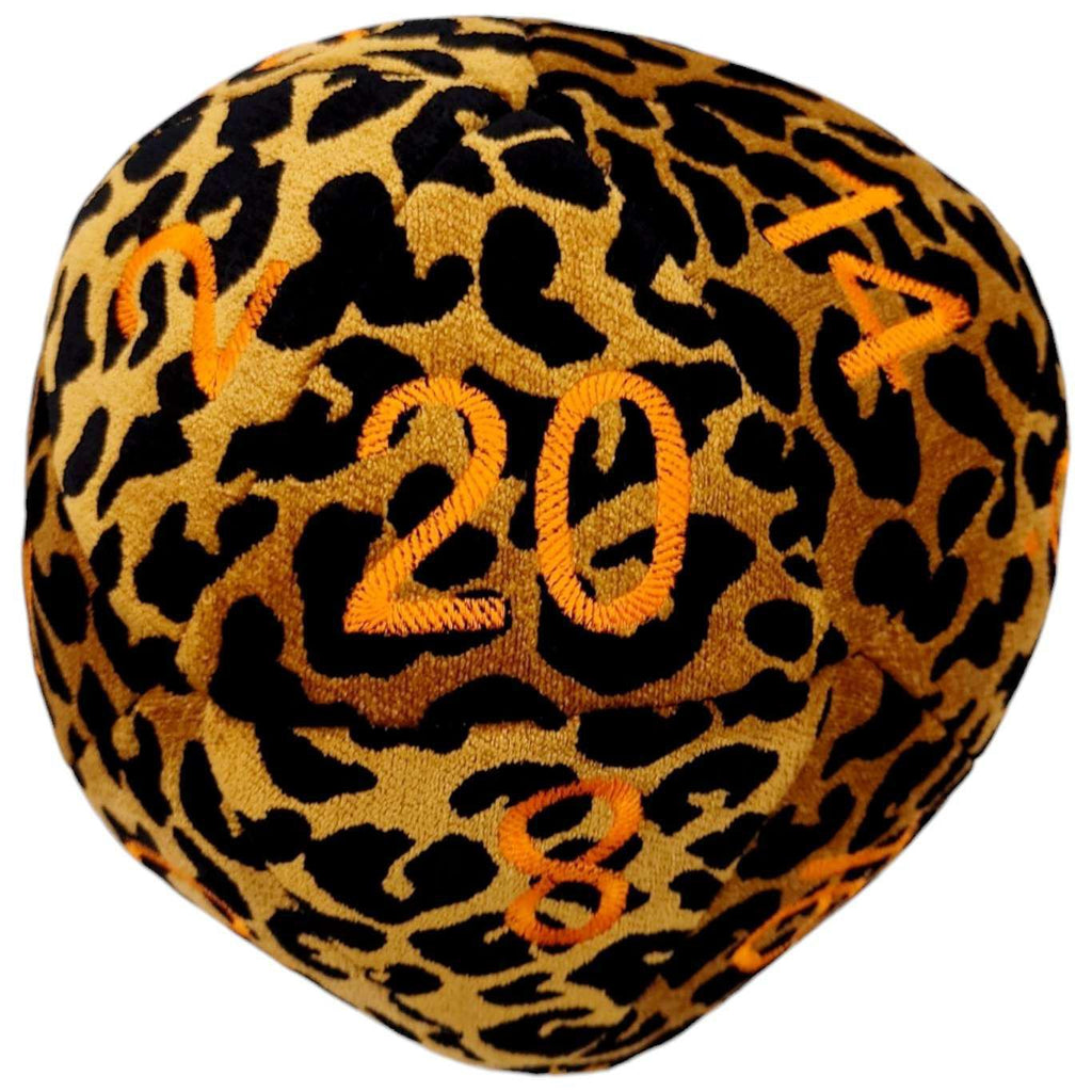 Pillow - Large D20 Plush in Leopard Upholstery with Orange Numbers by Saving Throw Pillows