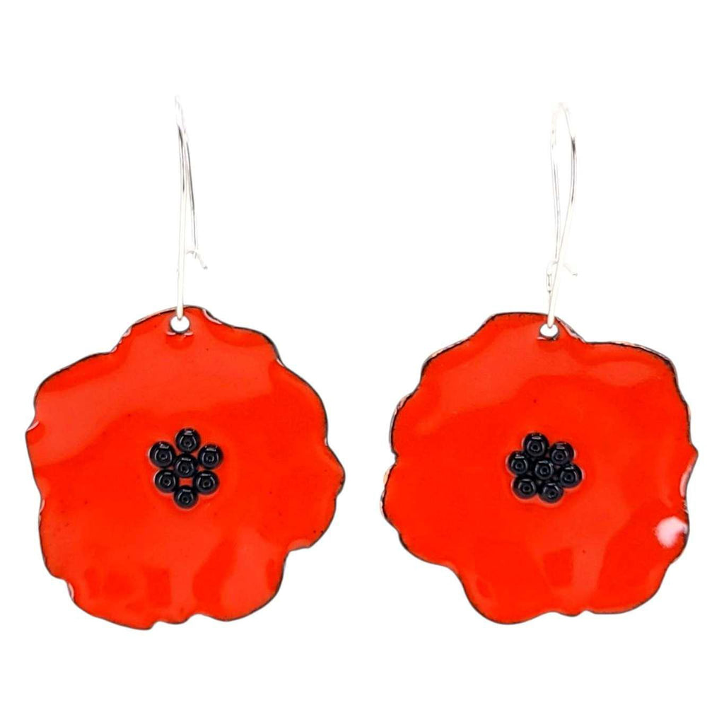 Earrings - Large Poppies (Orange Black Center) by Magpie Mouse Studios