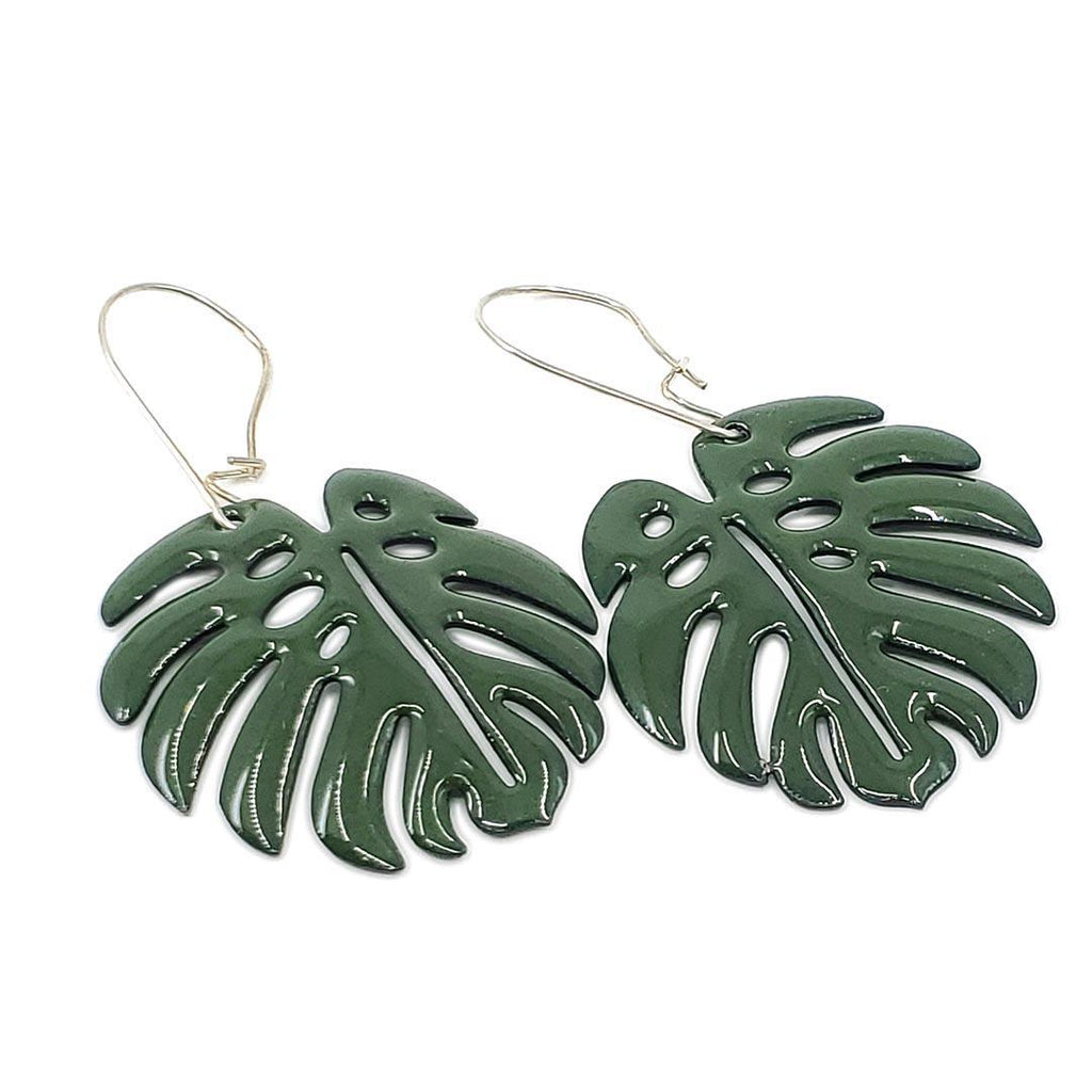 Earrings - Monstera Leaf (Solid Forest Green) by Magpie Mouse Studios