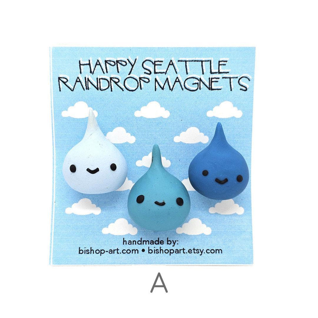 Magnet - Set of 3 - Happy Seattle Raindrops (Assorted Blues) by bishopart