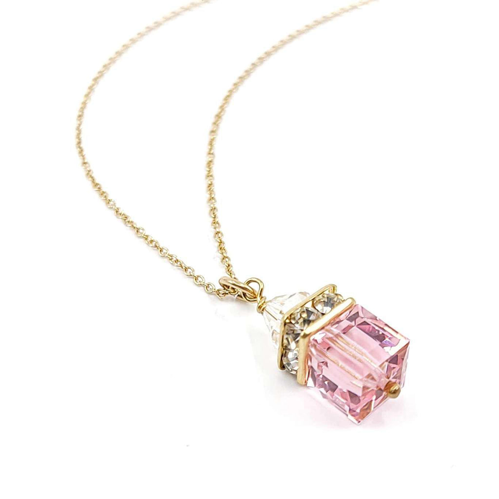 Necklace - Square Light Rose Crystal with 14k Gold Fill by Sugar Sidewalk