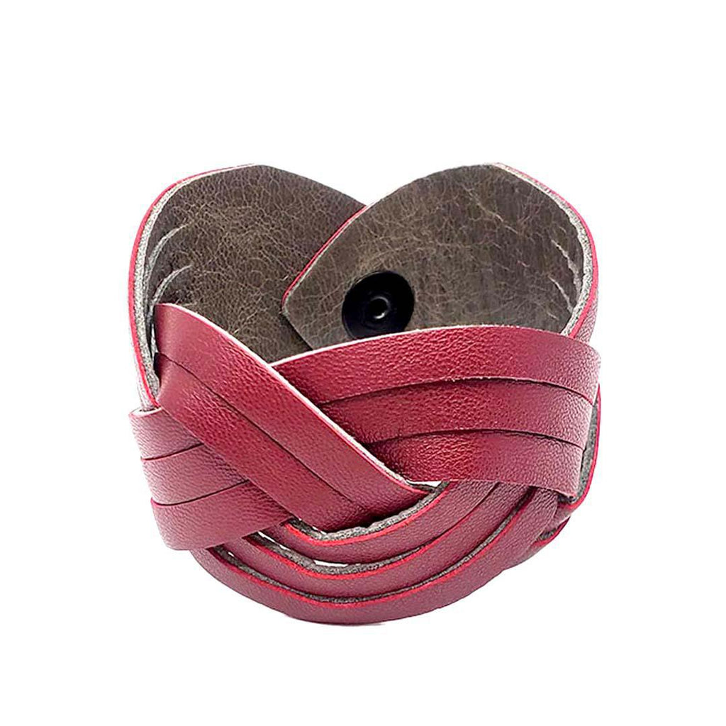 Cuff - Braid Reversible (Cranberry Red & Gray Taupe) by Oliotto