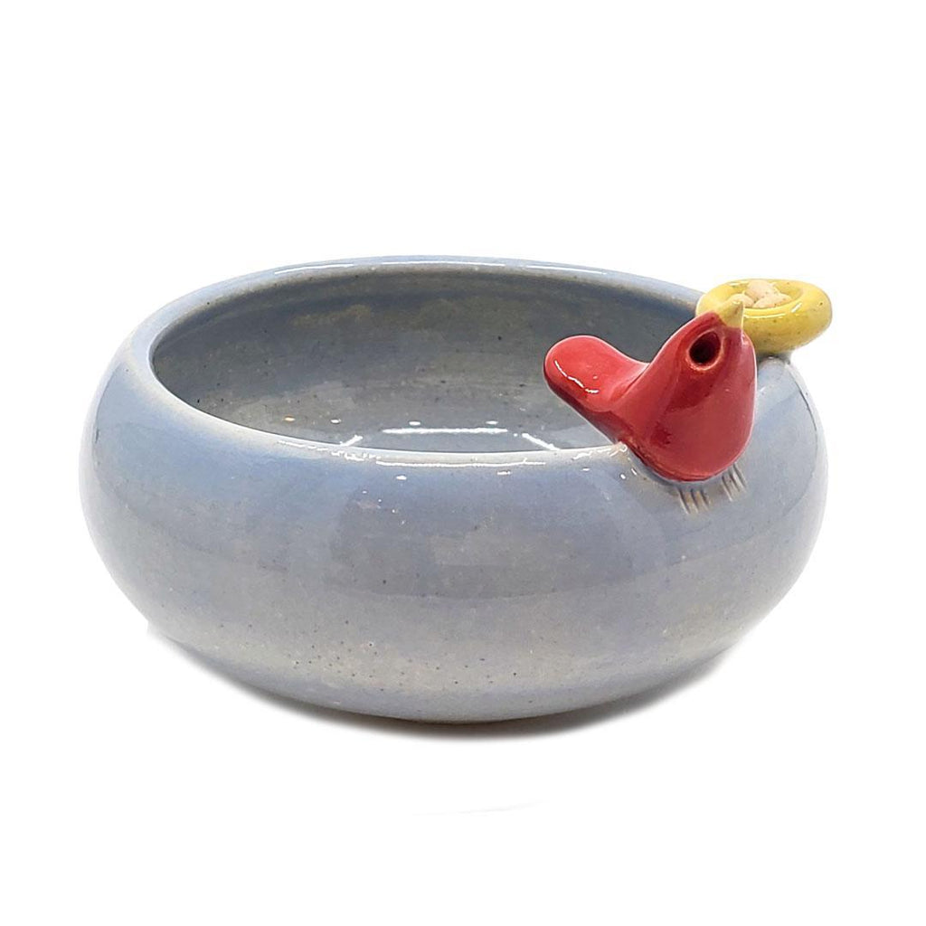 Small Bowl - Powder Blue Bowl with Red Bird and Yellow Nest by Tasha McKelvey