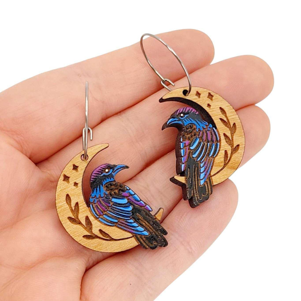 Earrings - Celestial Raven (Silver Hoops) by Fresh Cuttery