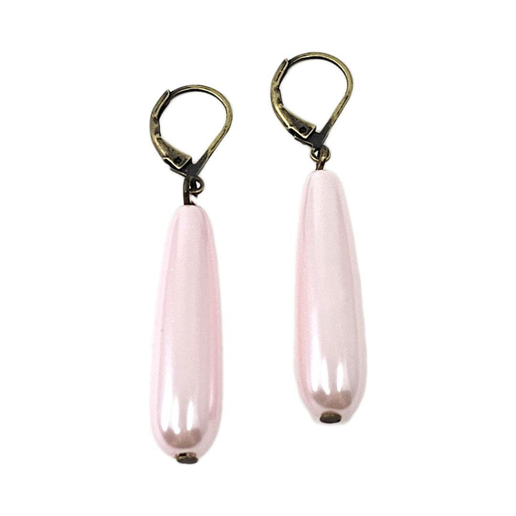 Earrings - Long Pearl Drops Soft Pink (Brass or Steel) by Christine Stoll | Altered Relics