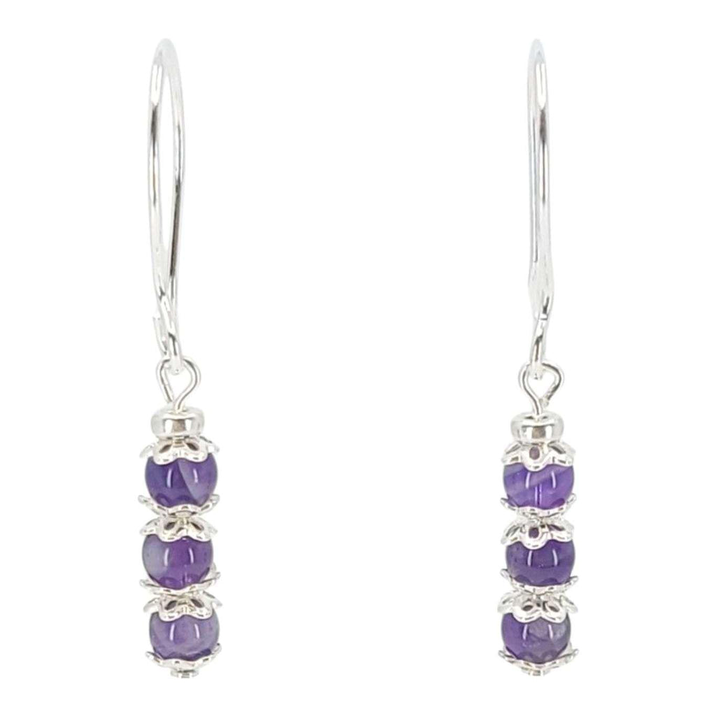 Earrings - Dainty Triple Stone Bead Drops (Amethyst, Sterling Silver) by Tiny Aloha