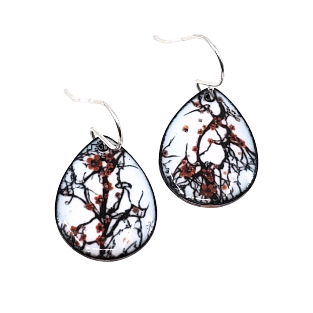 Earrings - Teardrop Cherry Blossoms (White) by Magpie Mouse Studios