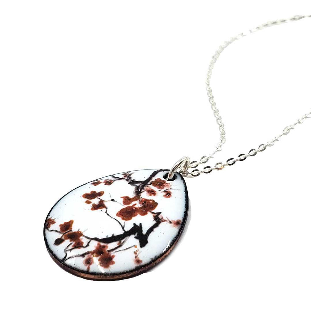 Necklace - Teardrop Cherry Blossoms (White) by Magpie Mouse Studios