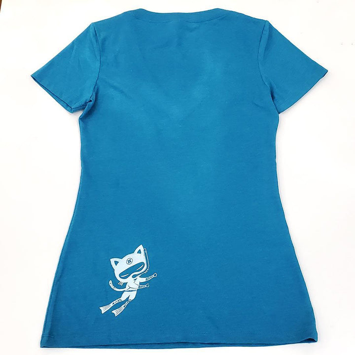 Adult Tee - Humpback Whale on Aqua Fitted V-Neck (S-XL) by Namu