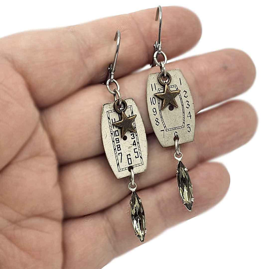 Earrings - Watch Dials - Once Upon a Time Stainless Steel by Christine Stoll | Altered Relics