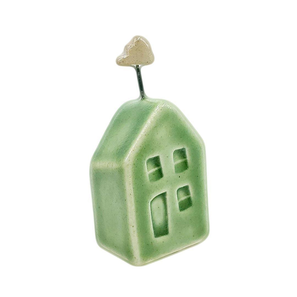 Tiny Pottery House - Grass Green with Cloud by Tasha McKelvey