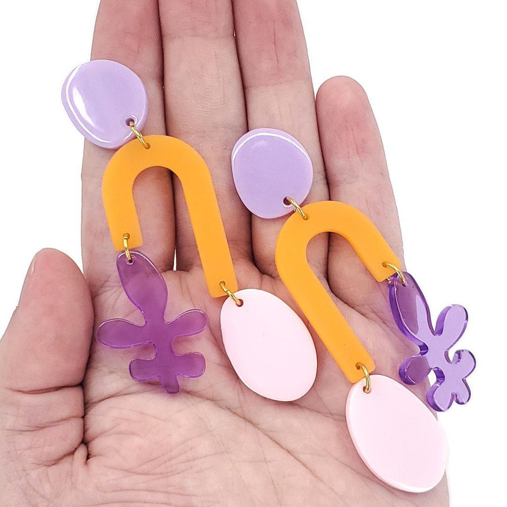 Earrings - New Wave Asymmetric (Lavender & Orange) by Chubby Bunny