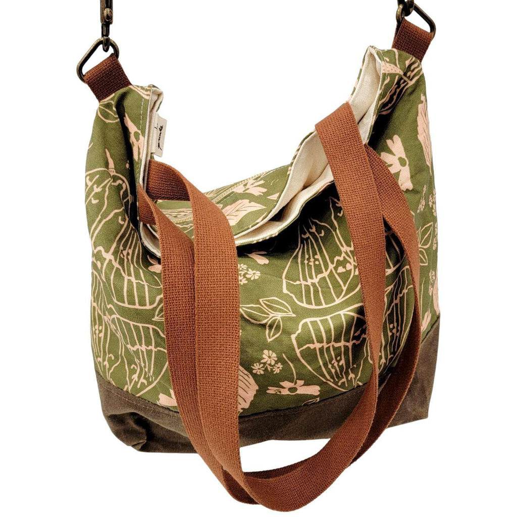 Bag - Convertible Cross-Body Tote in Olive Moths (Olive Green) by Emily Ruth