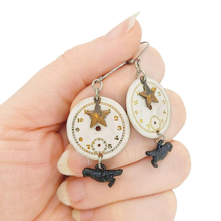 Earrings - Watch Dials - Crows & Stars with Stainless Steel Earwires by Christine Stoll