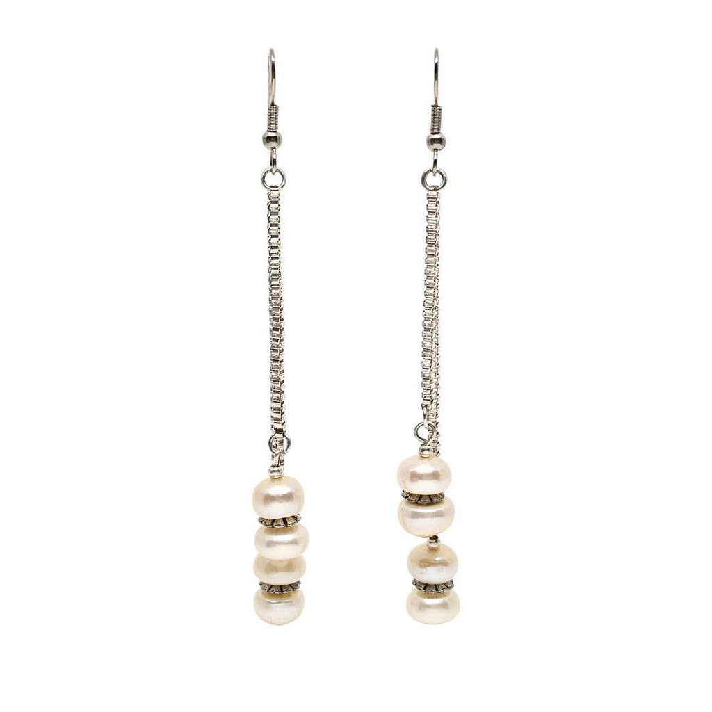 Earrings - Double Drop Extra Long Chain Drop Pillow Pearls by Tiny Aloha